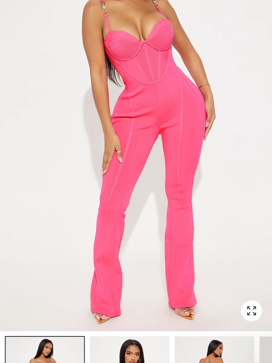 Fashion Nova Pants - Fashion Nova Hot Pink Bustier Flare Jumpsuit